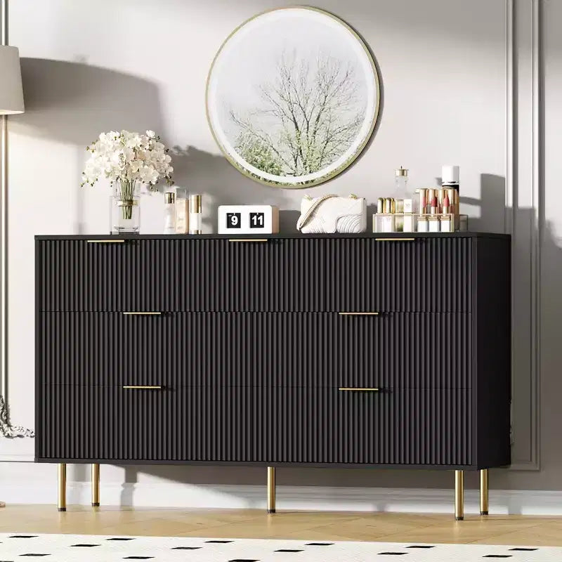 Kommode mit 7 Schubladen und Rillenoptik, moderner Aufbewahrungsschrank aus Holz, Schlafzimmermöbel für Wohnzimmer und Flur
