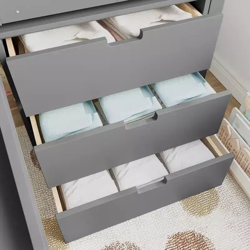 Einzel-Hochbett mit 3 Schubladen und Treppenregal, Hausbett-Gestell aus Holz mit Rutsche und herausziehbarem Schreibtisch