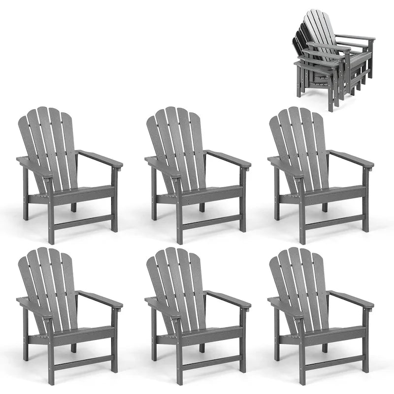 Vrakae 6er-Set stapelbarer Adirondack-Gartenstühle aus HDPE für jedes Wetter