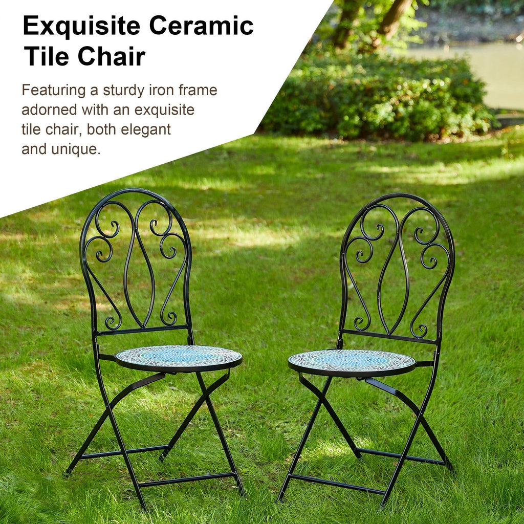 Glitzhome Klappbares Bistro-Set aus Metall für den Außenbereich, 3-teilig, Terrassentisch und Stühle