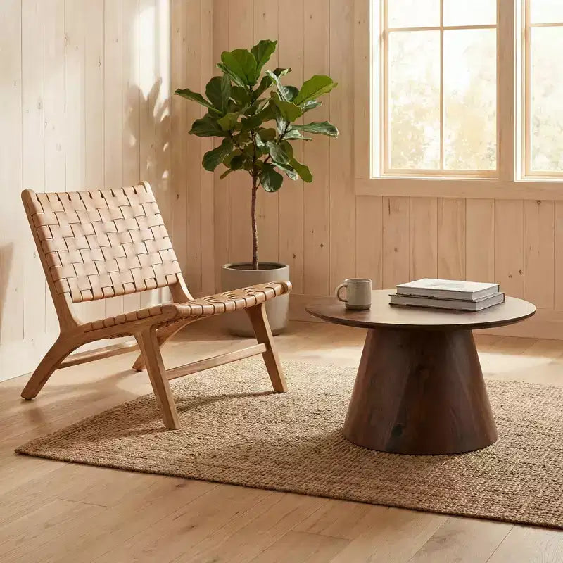 Runder Couchtisch aus MDF mit Walnuss-Holzmaserung, 60 cm Durchmesser, 35 cm Höhe