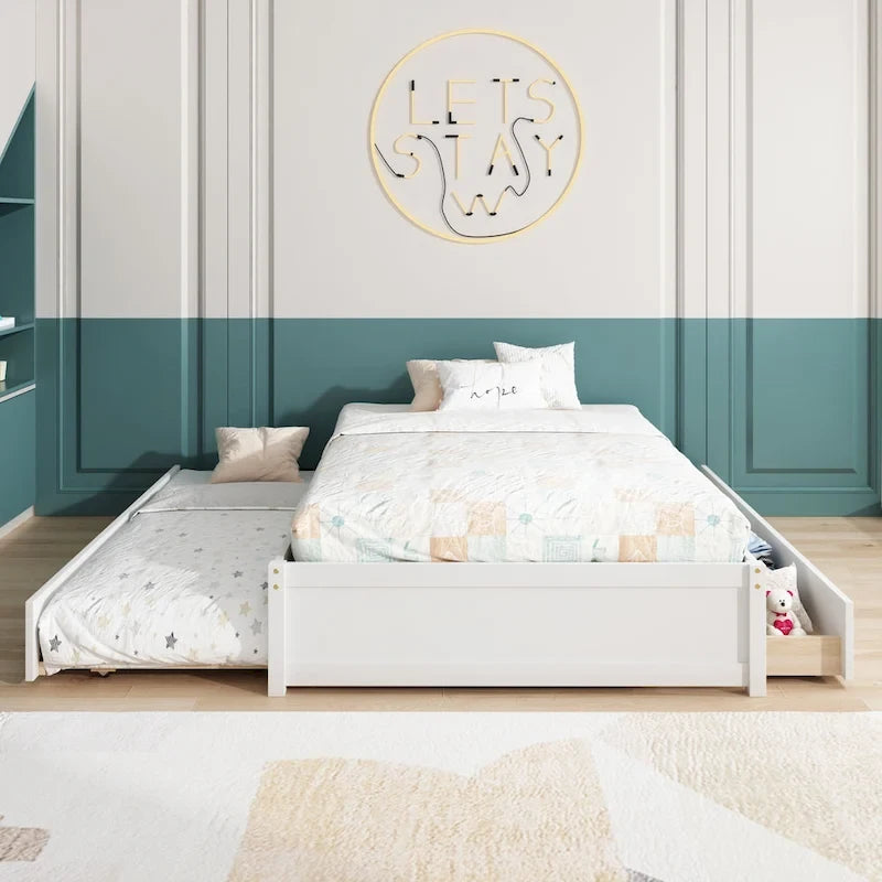 Doppelbett mit Einzelbett-Schiebebett und zwei Schubladen