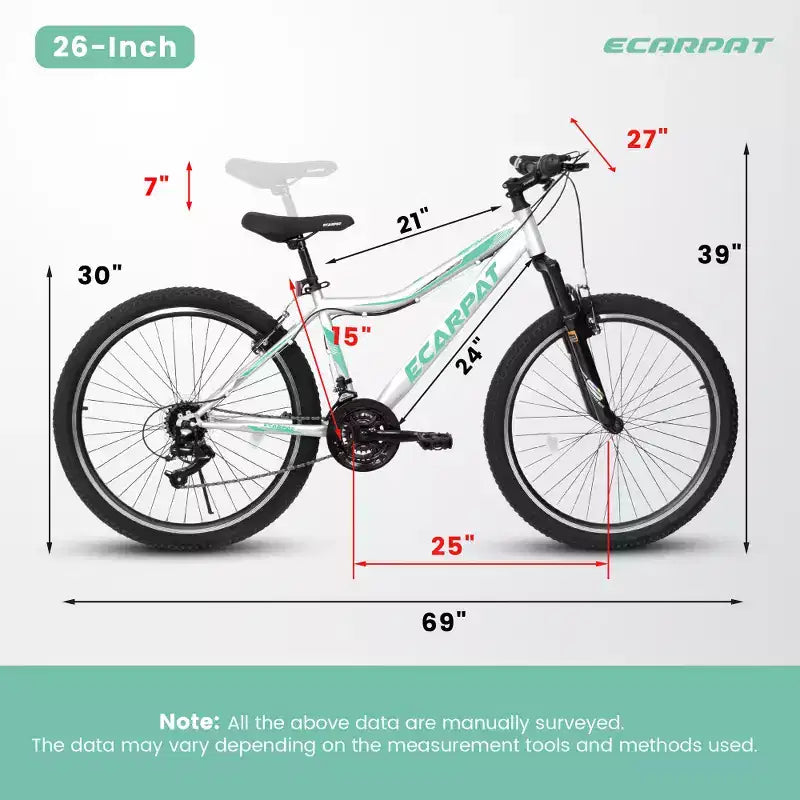 Zeus & Ruta 26 Zoll Mountainbike mit 21-Gang-Schaltung, Federgabel, V-Brake, Fahrrad mit Karbonstahlrahmen für Jugendliche und Damen