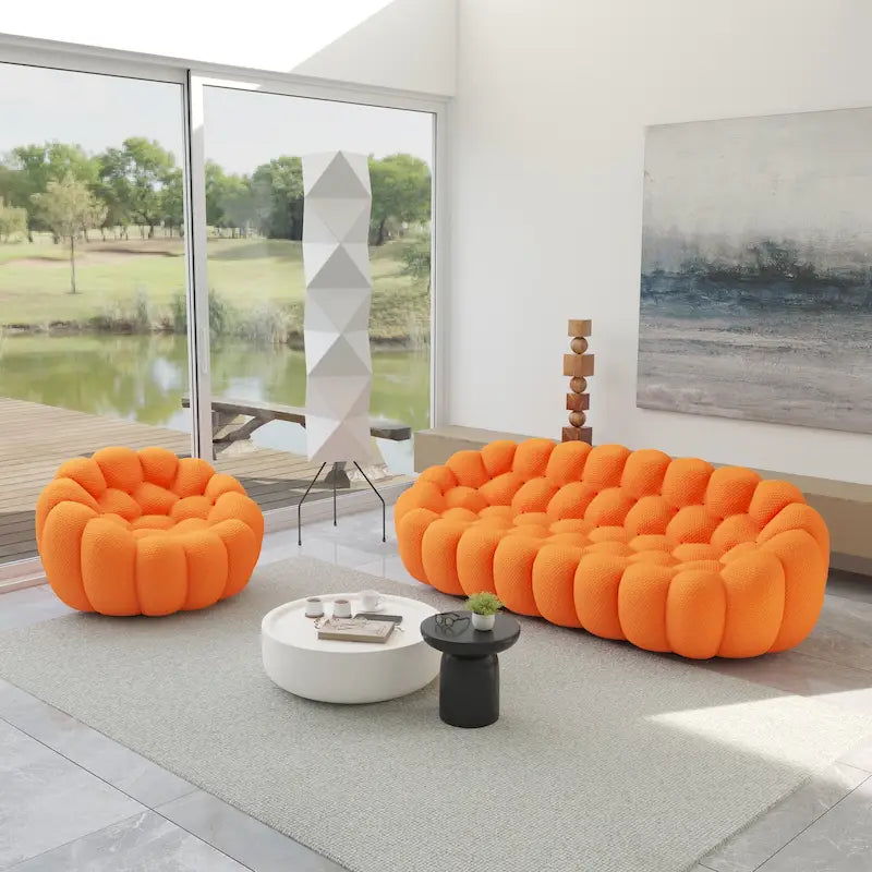 2-tlg. 3D-Wabenstoff-Polster-Bubble-Sofa, 3-Sitzer Bubble-Couch und Einzelsessel für das Wohnzimmer