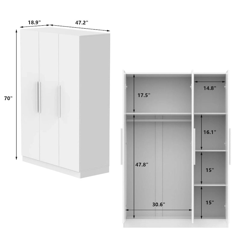 Timechee 47,2 Kleiderschrank Massivholzgriffe Weiß