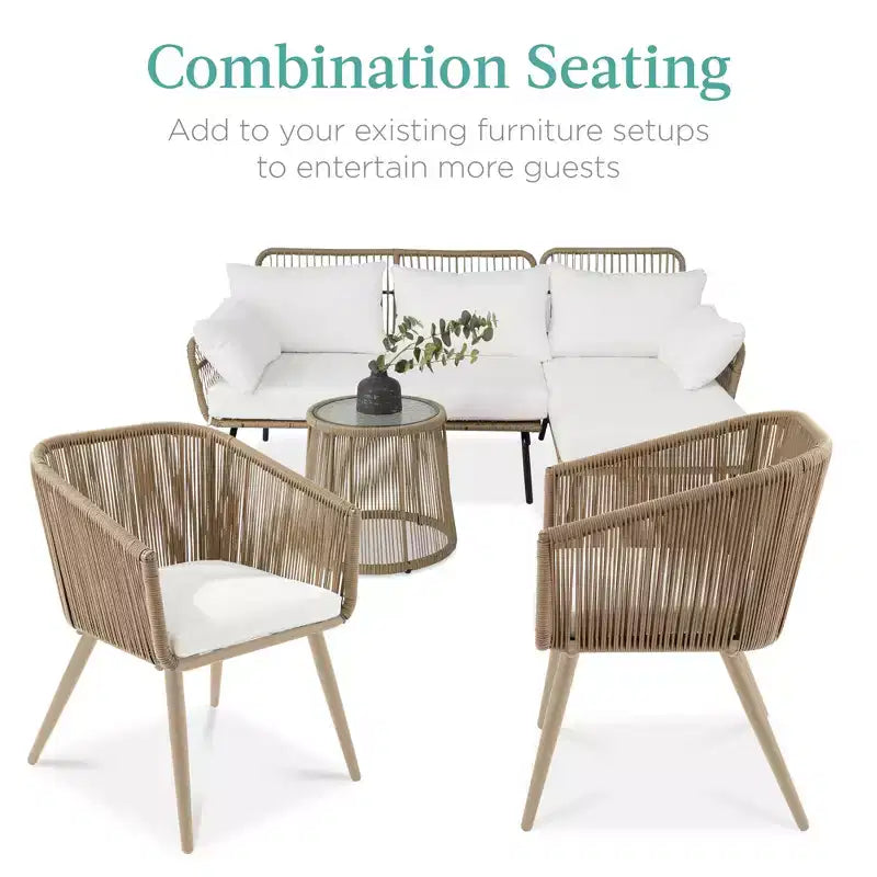 Best Choice Products Set aus 2 Outdoor-Esszimmerstühlen für die Terrasse, Sitzfläche aus geflochtenem Korbgeflecht, Belastbarkeit: 113 kg