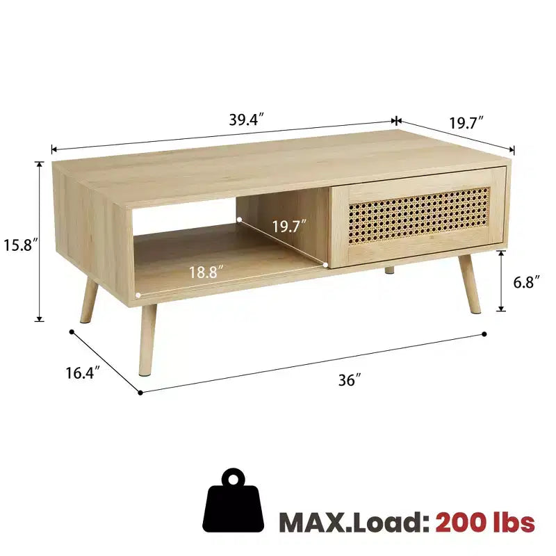 Braunes 2-teiliges Wohnzimmer-Set im Rattan-Stil (TV-Board + Couchtisch), 1 Sitzplatz