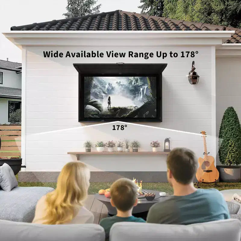55-Zoll-Outdoor-TV-Gehäuse, wetterfeste TV-Abdeckung aus Massivholz mit 4D-verstellbarer Halterung & hochklappbarer Tür (passend für 44-55-Zoll-Fernseher)