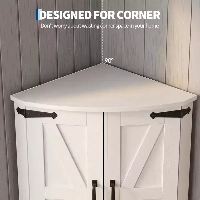 COZONY 65 Eckschrank im Landhausstil mit Türen und verstellbaren Einlegeböden, hoher Eckvorratsschrank für Küche und Wohnzimmer