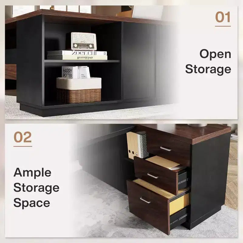 Lantine Modern 78 L-förmiger Chefschreibtisch mit Schubladen und seitlichem Aktenschrank