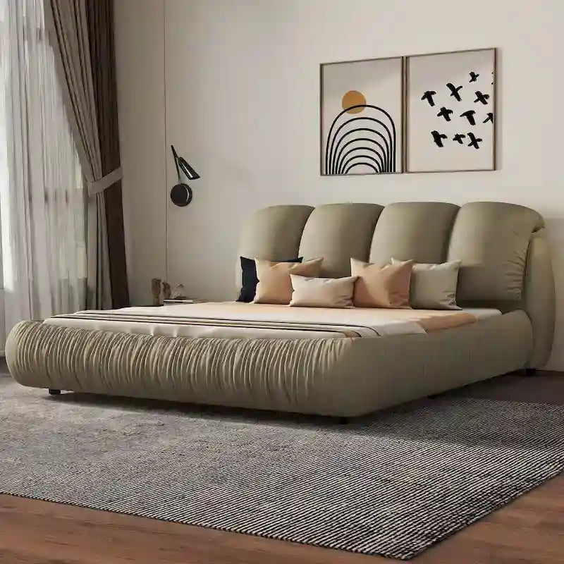 Luxuriöses gepolstertes Queensize-Bett mit hohem Kopfteil, Samtbett in Queensize mit übergroßer gepolsterter Rückenlehne