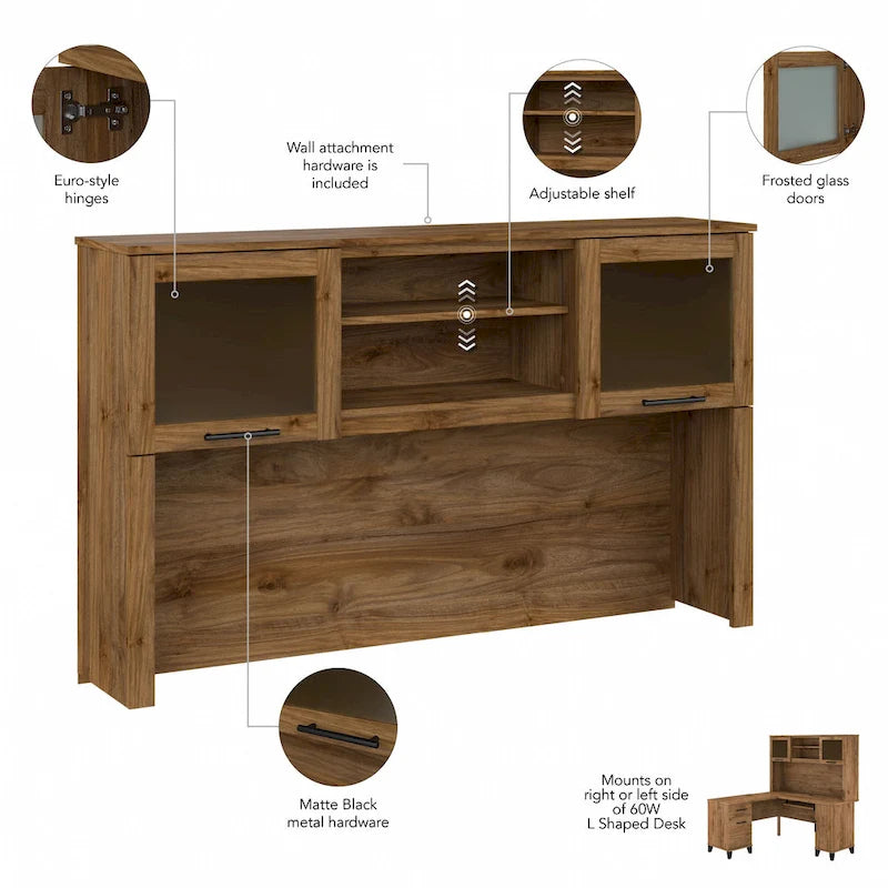 Bush Furniture Somerset 60 Zoll breiter L-förmiger Schreibtisch mit Aufsatzregal und Stauraum