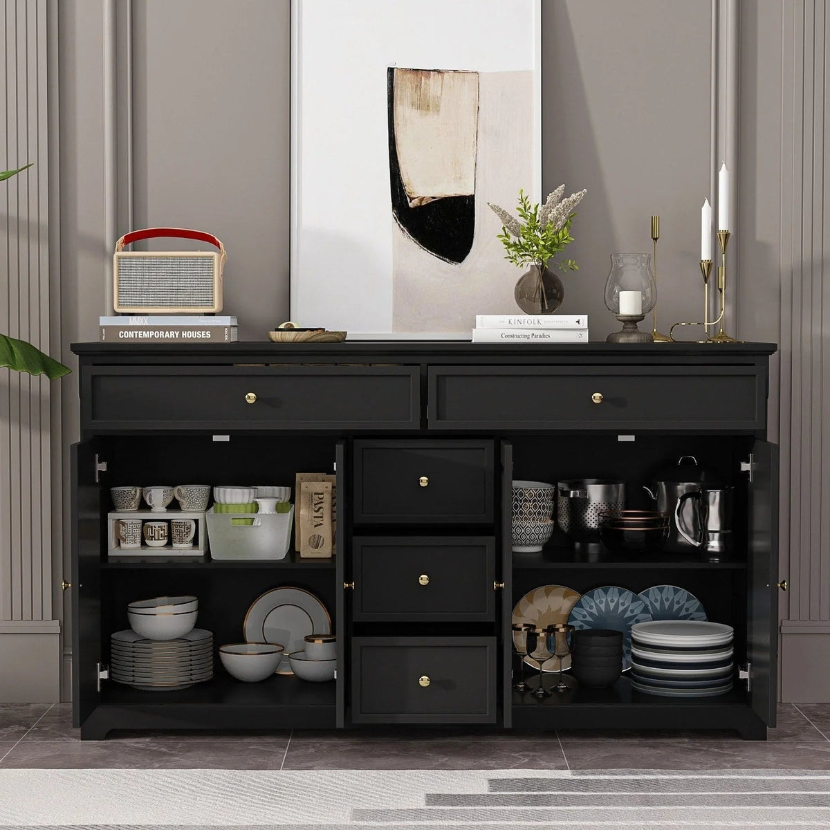 59,1 Sideboard Buffet Weiß Mid-Century Modern Contemporary Lackiert