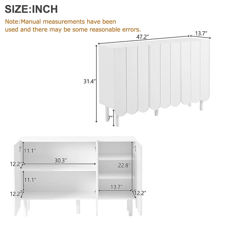 Minimalistischer Schuhschrank im Cream-Stil mit 5 Massivholzbeinen, Sideboard-Buffetschrank mit verstellbaren Einlegeböden