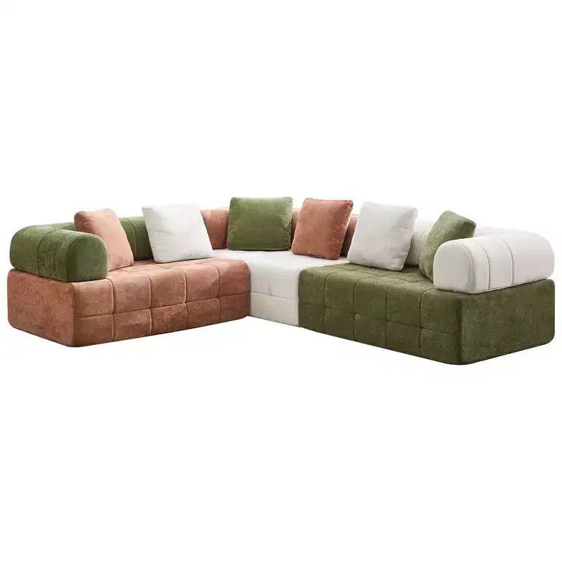 280 cm breites, modulares 4-Sitzer-Sofa aus Chenille im Colorblock-Design mit geschwungenen Armlehnen