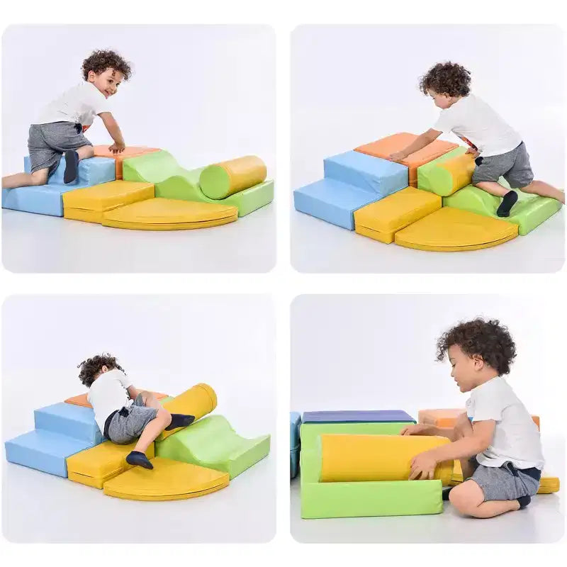 6-in-1-Kletter- und Krabbelspielset für Kleinkinder, Indoor-Spielgerät für aktives Spielen, Kletter- und Krabbelspielzeug, Turngerät für Jungen und Mädchen, bunt