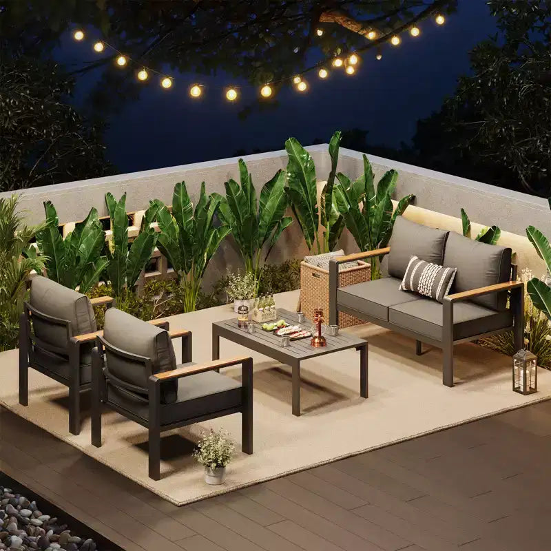 Aluminium-Terrassenmöbel-Set, Outdoor-Ecksofa mit 5 dicken Kissen, 4 Armlehnen & Couchtisch für Garten, Terrasse, Hinterhof