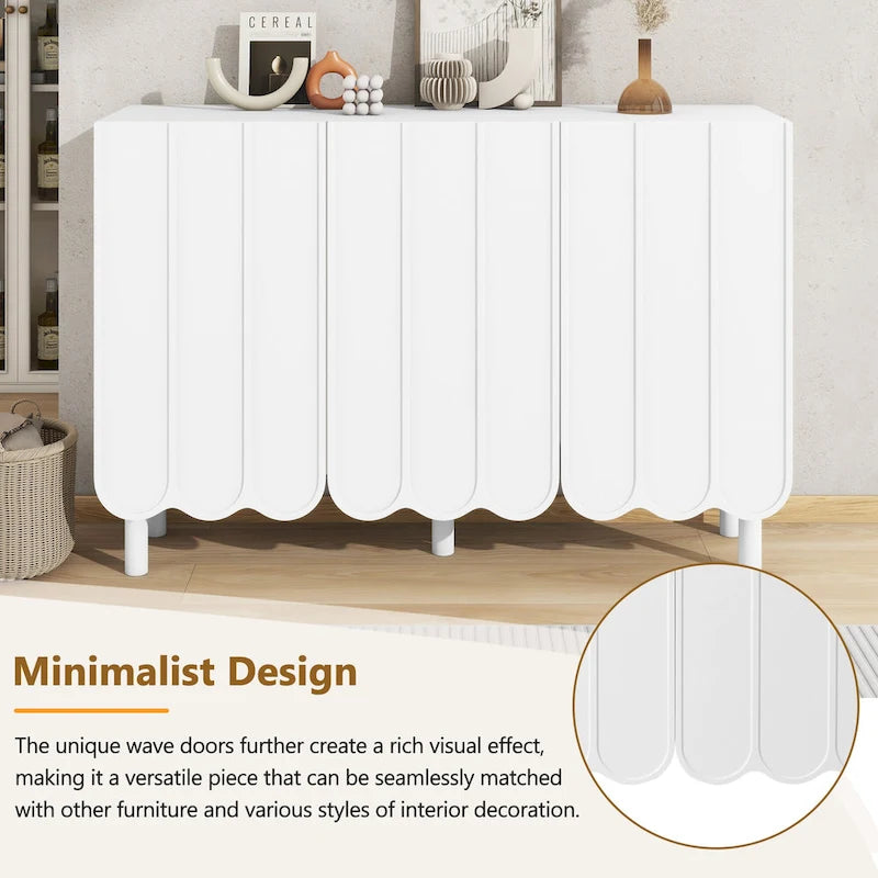 Minimalistischer Schuhschrank im Cream-Stil mit 5 Massivholzbeinen, Sideboard-Buffetschrank mit verstellbaren Einlegeböden