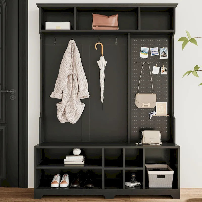 GDFStudio – Finn Multifunktionale Garderobe mit Schuhbank, Lochwand und viel Stauraum