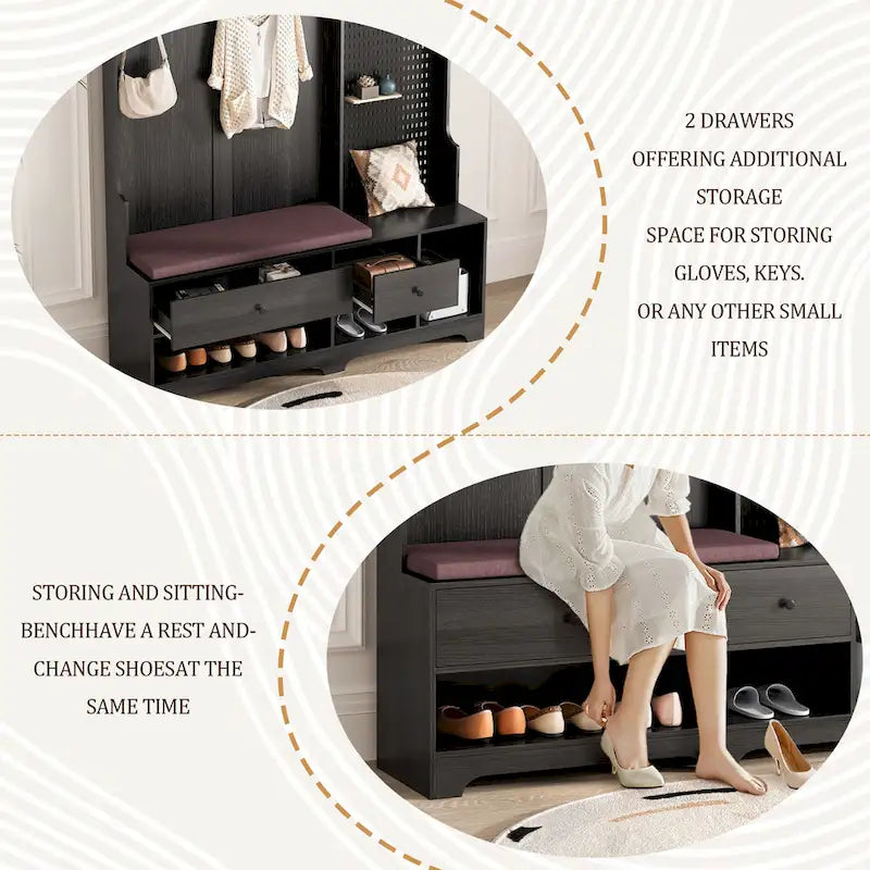 GDFStudio – Finn Multifunktionale Garderobe mit Schuhbank, Lochwand und viel Stauraum
