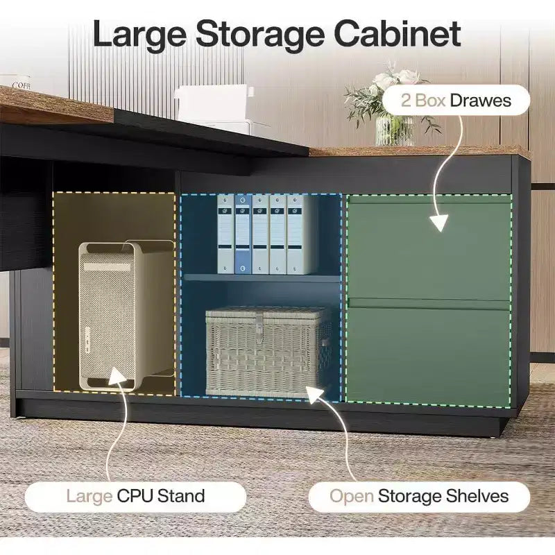 Lantine L-förmiger Chefschreibtisch mit Schubladen, 78 L, Computerschreibtisch mit Schrank, Büromöbel-Set für das Homeoffice