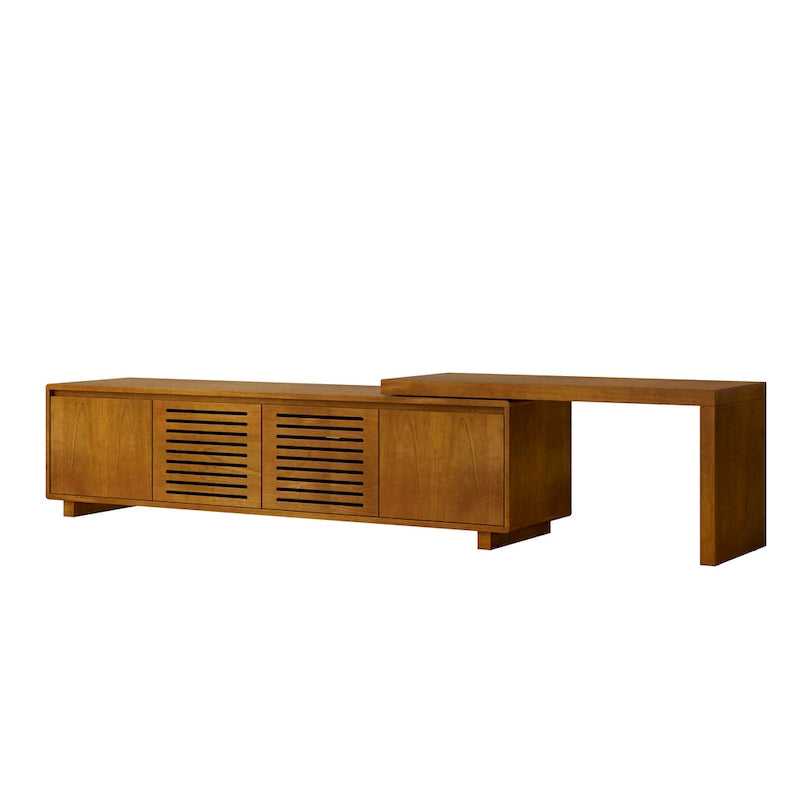 Erweiterbarer Mid-Century TV-Schrank mit 4 Staufächern und Lochtür für Wohnzimmer-Entertainment-Center