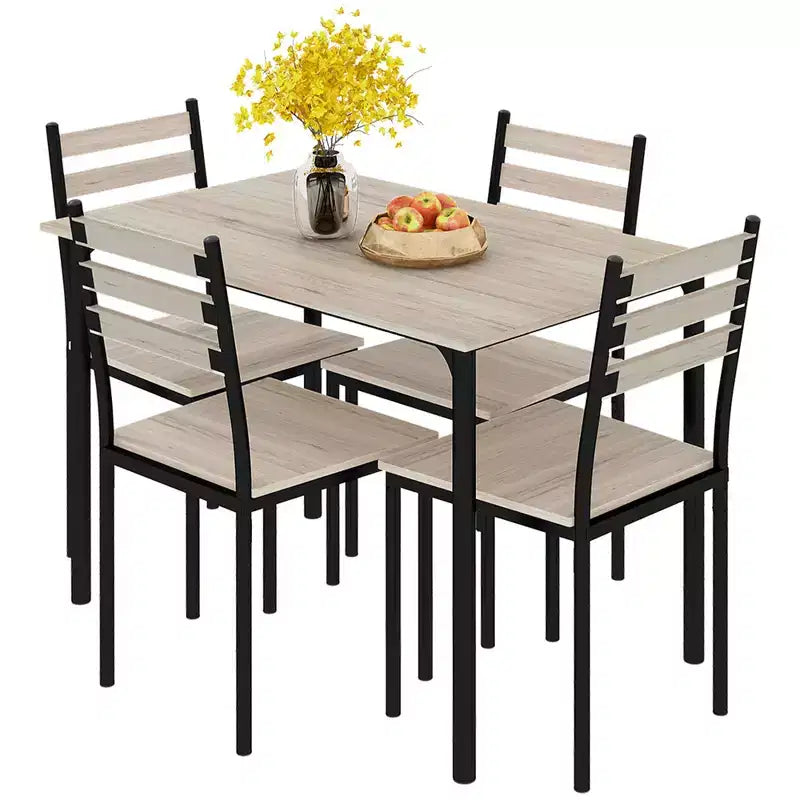 HOMCOM Modernes 5-teiliges Esszimmertisch-Set aus Holz, 1 Tisch und 4 Stühle mit Metallbeinen, geeignet für den Außenbereich