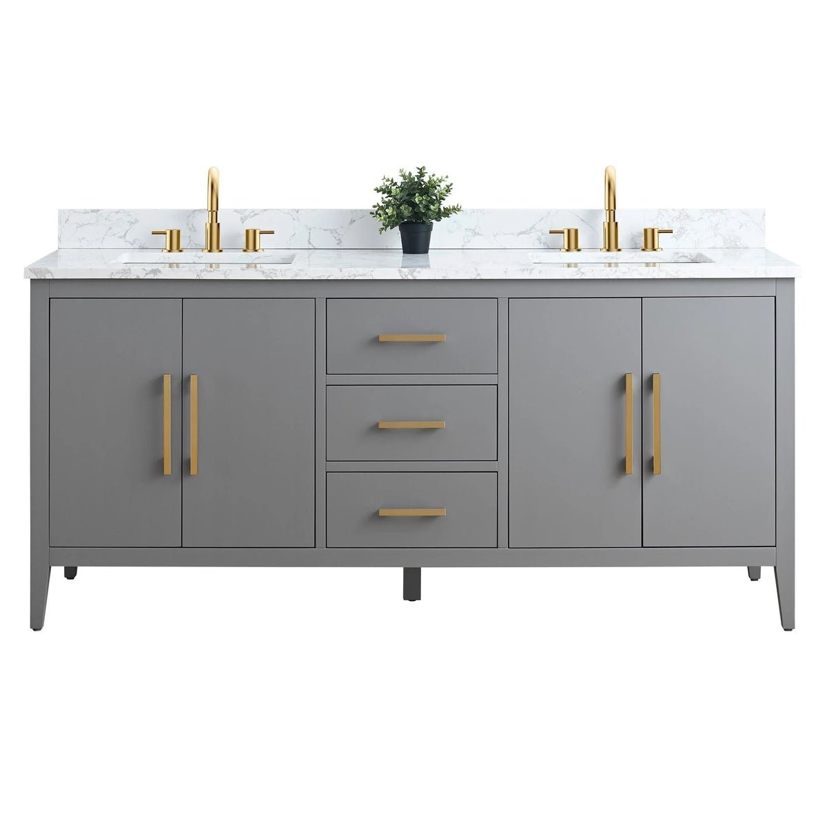 Vanity Art 72 Zoll Badezimmer-Waschtischunterschrank mit Doppelwaschbecken und Kunstmarmorplatte