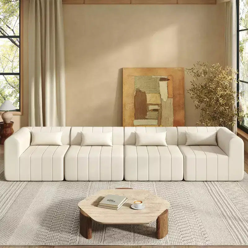 145.5 Modernes, wandelbares Ecksofa, Polster-Ecksofa für 4 Personen mit Schaumstoffkern, L-förmiges Wohnzimmer-Sofa-Panipeachy
