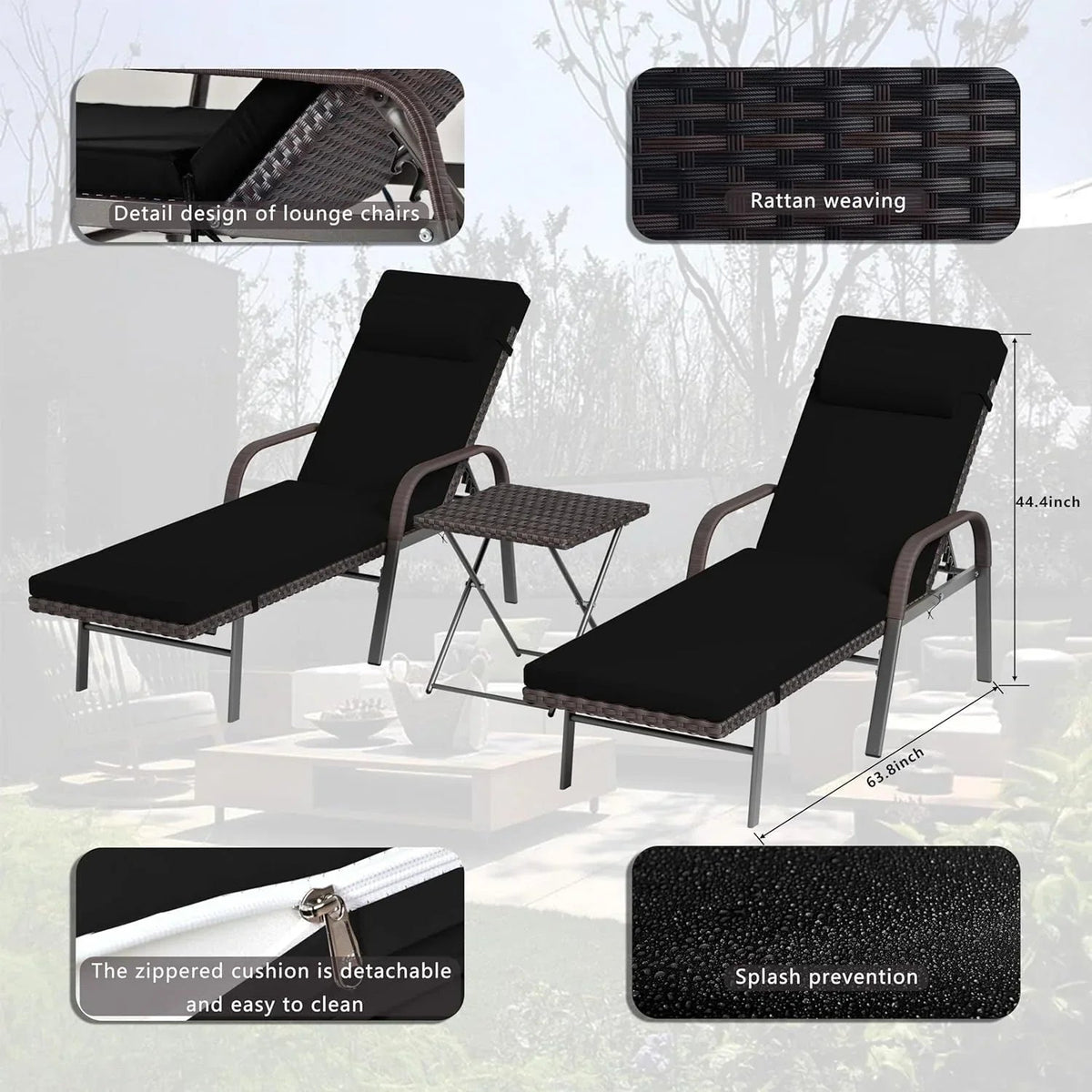Kullavik 3-teiliges Outdoor-Liegen-Set
