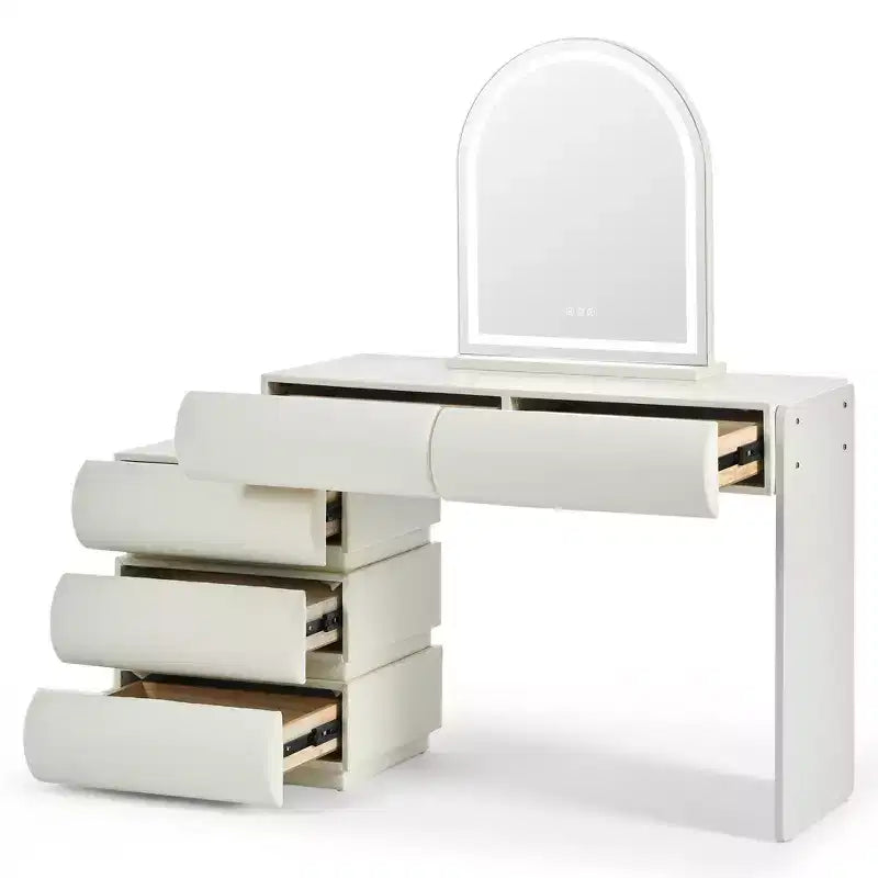 Whisen Luxus-Schminktisch, Kosmetiktisch mit Spiegel, beweglichem Seitenschrank, 6 Schubladen und Hocker