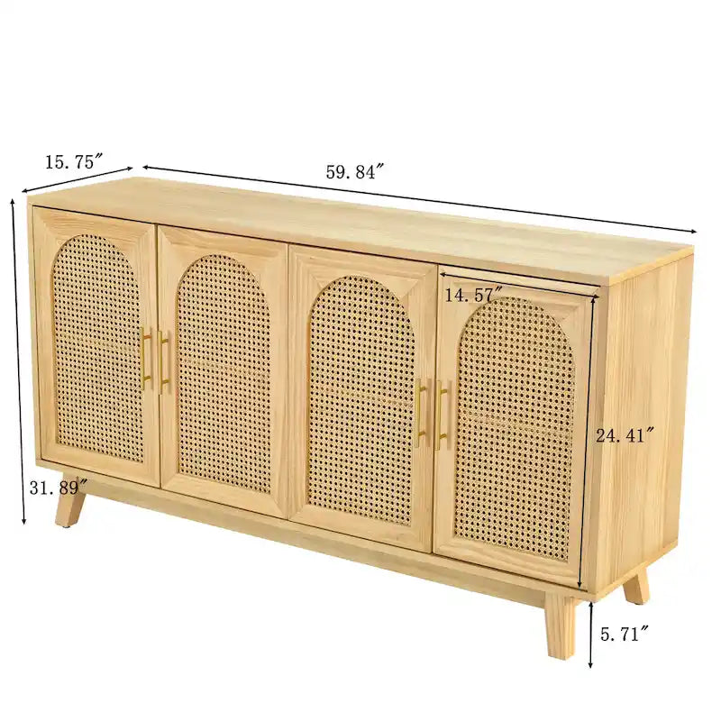 4-türiger Schrank mit Rattantüren