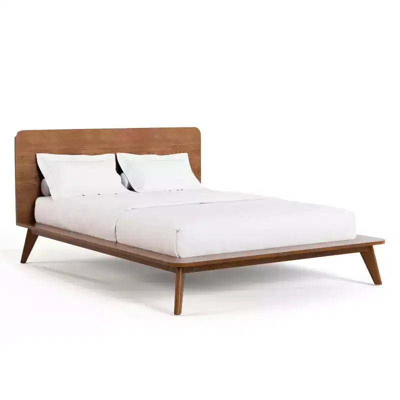HOMES: Inside + Out 3-teiliges Schlafzimmermöbel-Set im Mid-Century-Stil aus Riverstone-Holz mit Bettgestell und 2 Nachttischen, Walnussfarben