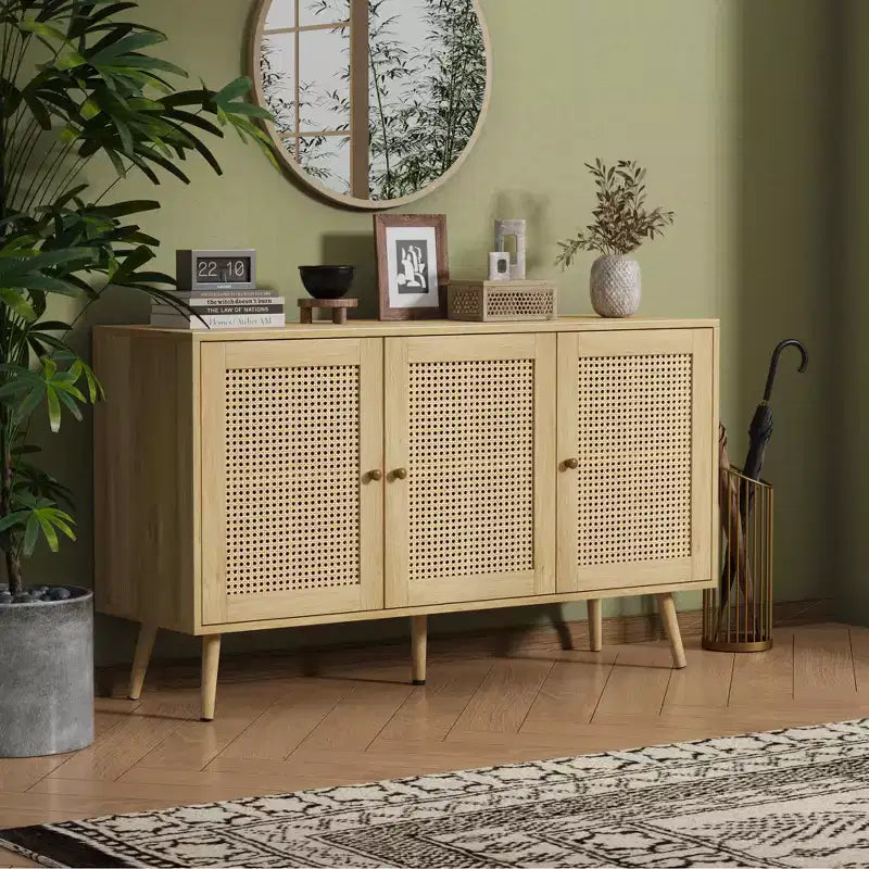 Braunes 2-teiliges Wohnzimmer-Set im Rattan-Stil (TV-Board + Couchtisch), 1 Sitzplatz