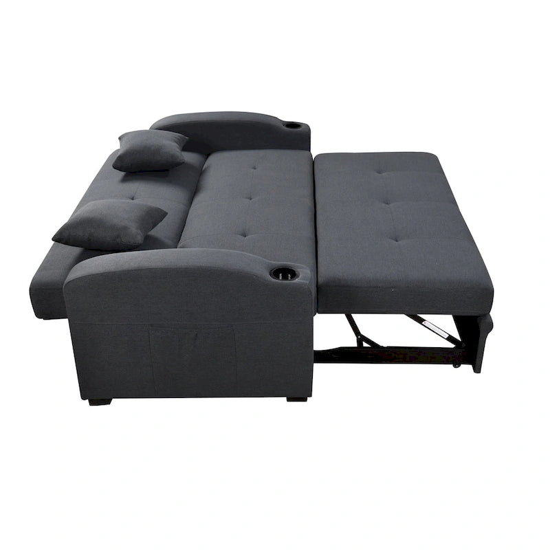 Roomfitters 75-Zoll modernes 3-in-1-Schlafsofa mit praktischem Ausziehbett, verstellbarer Rückenlehne, Getränkehaltern und Kissen