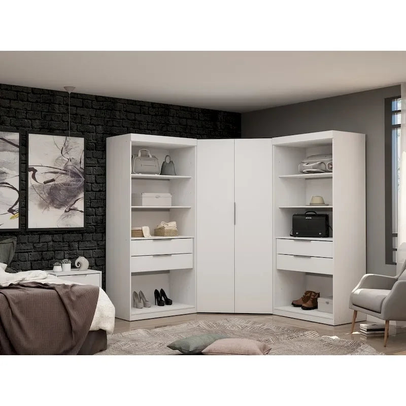 Mulberry 2.0 halb-offenes, 3-teiliges, modernes Eck-Kleiderschrank-Set mit 4 Schubladen