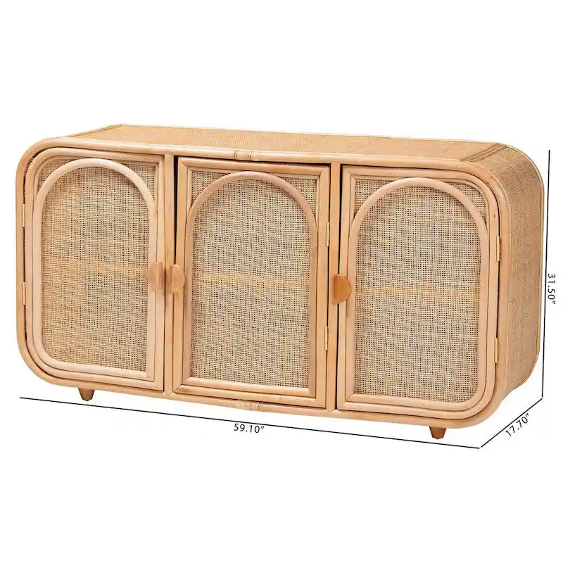 Evania Bohemian Natur-Rattan-Schrank mit 3 Türen