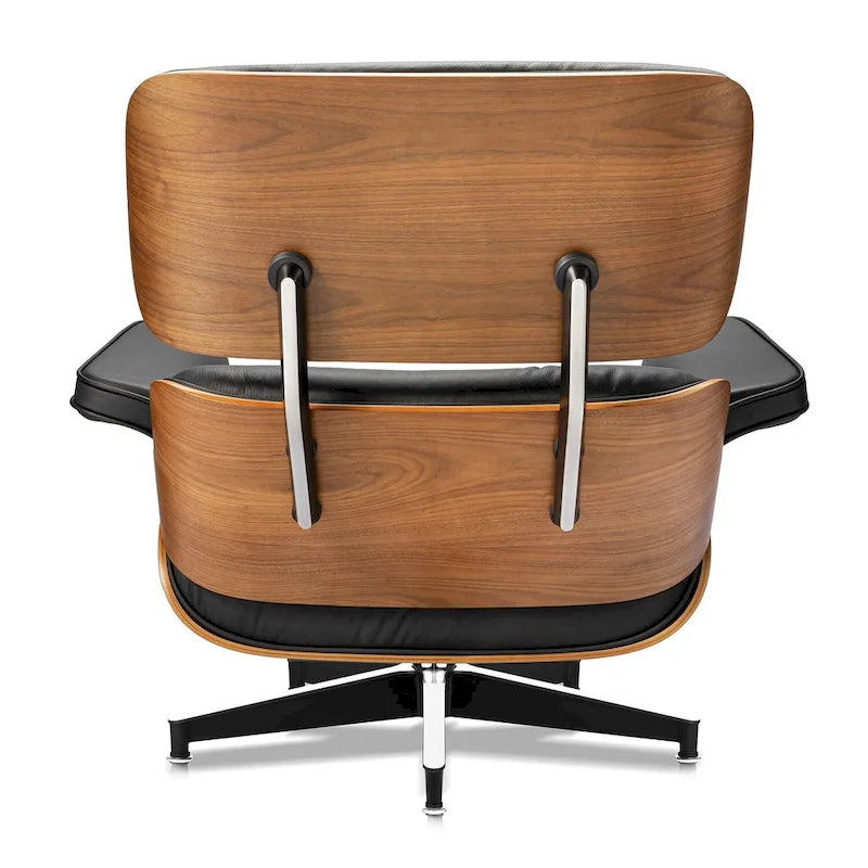 Loungesessel und Ottoman aus Top-Grain-Leder mit Nussbaumholz