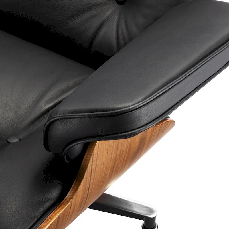 Loungesessel und Ottoman aus Top-Grain-Leder mit Nussbaumholz
