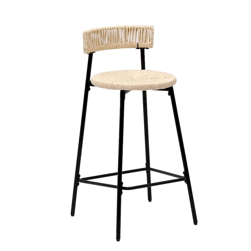 Handgewebte Papierkordel Barhocker mit Rückenlehne, 2er-Set