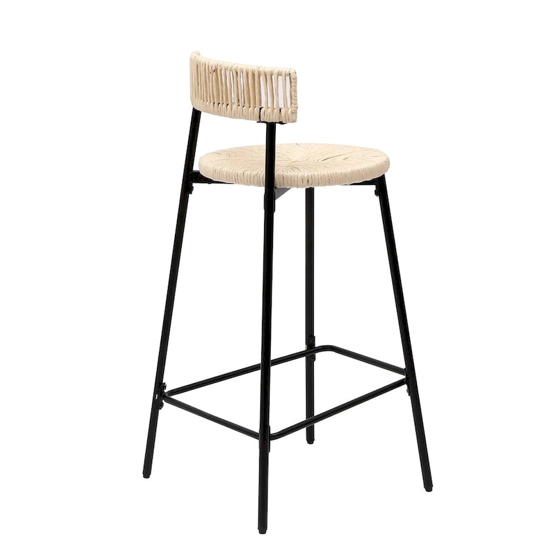 Handgewebte Papierkordel Barhocker mit Rückenlehne, 2er-Set