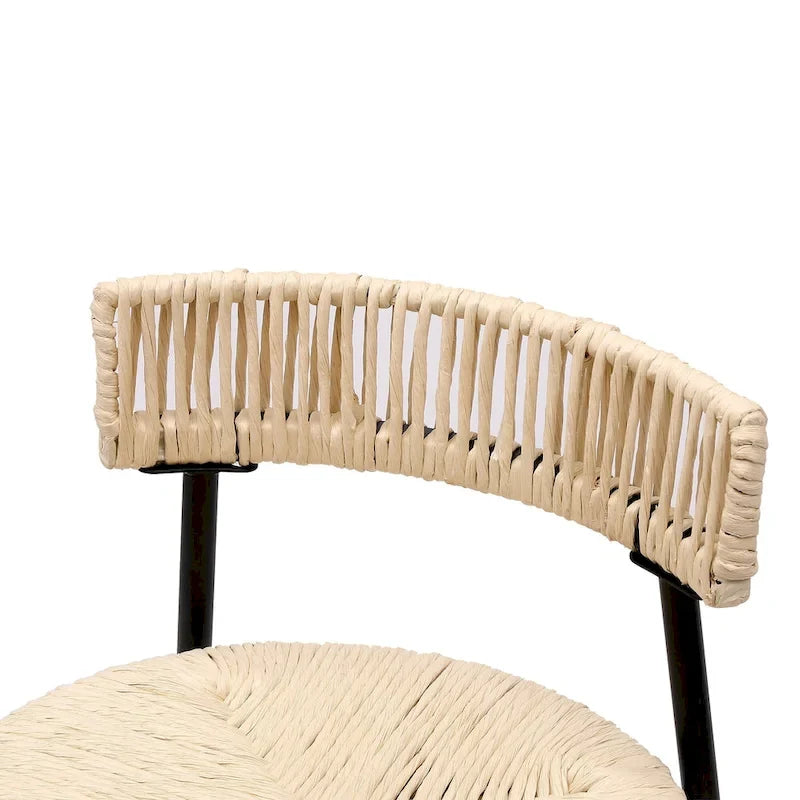 Handgewebte Papierkordel Barhocker mit Rückenlehne, 2er-Set