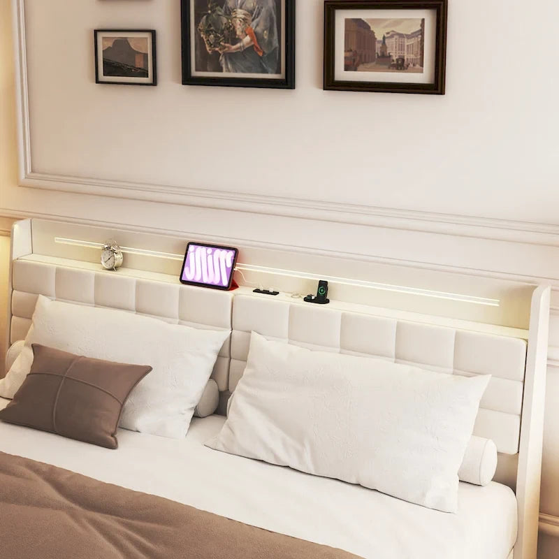 König-Size Polsterbett mit schwebendem Design und verstecktem Stauraum
