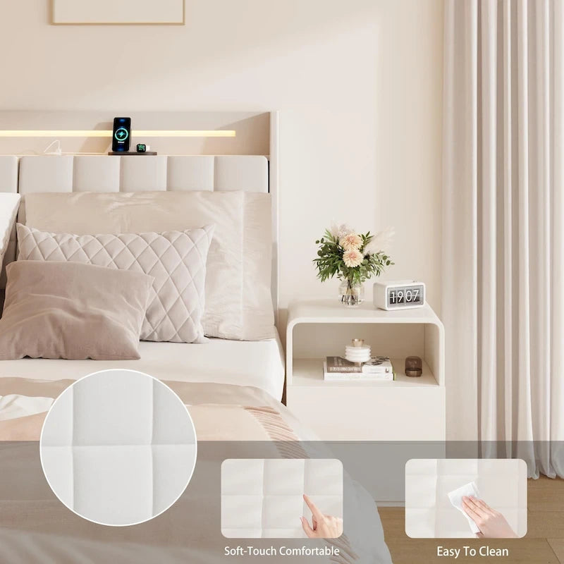 König-Size Polsterbett mit schwebendem Design und verstecktem Stauraum