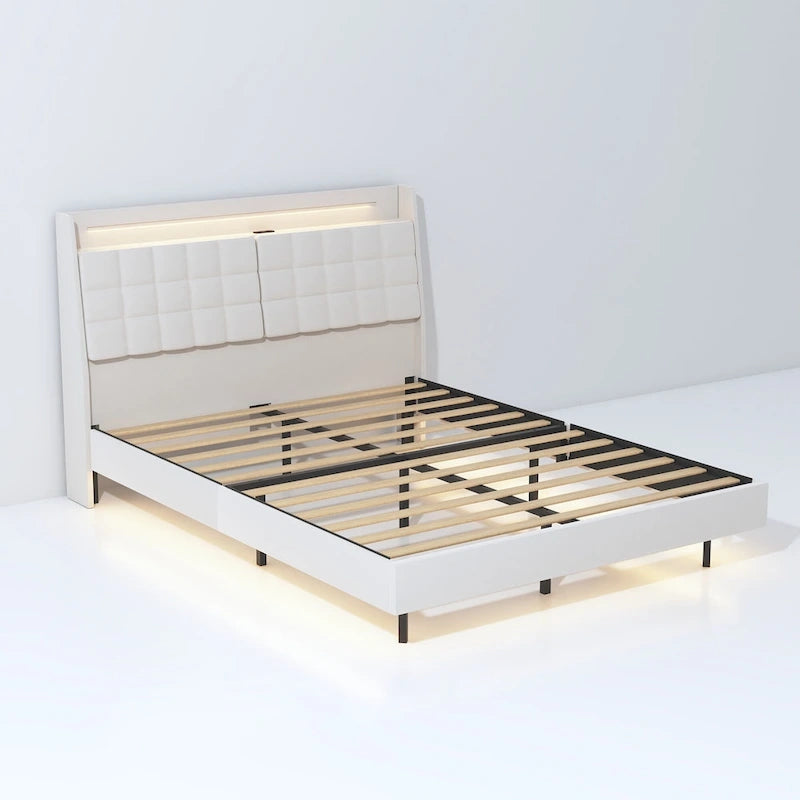 König-Size Polsterbett mit schwebendem Design und verstecktem Stauraum