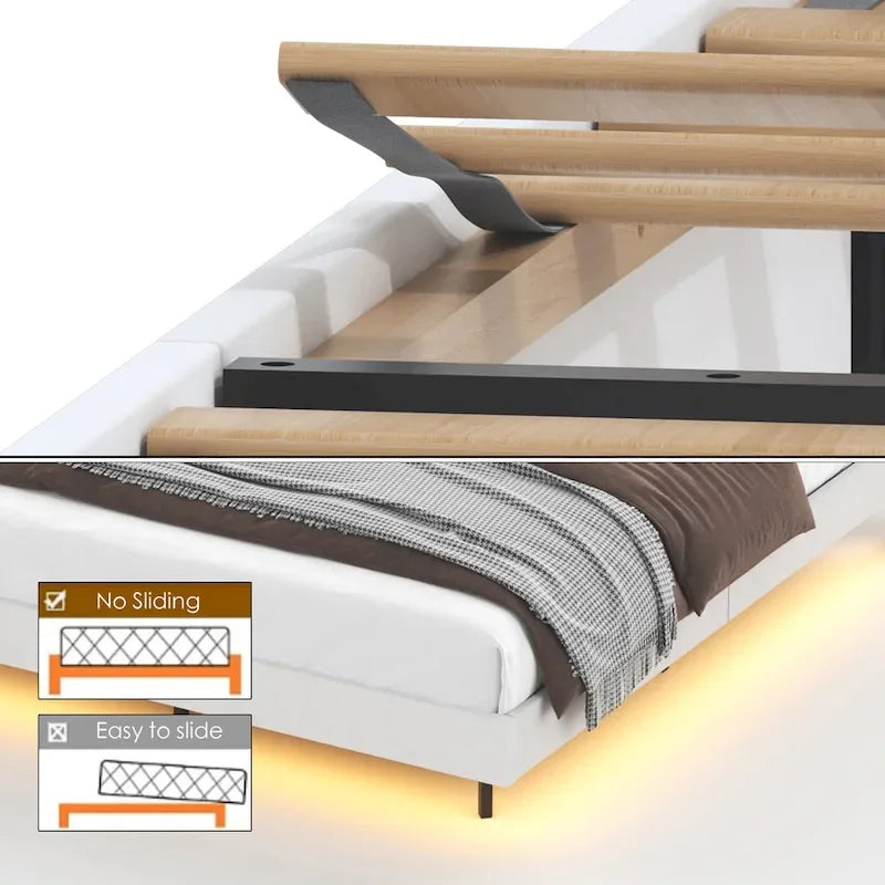 König-Size Polsterbett mit schwebendem Design und verstecktem Stauraum