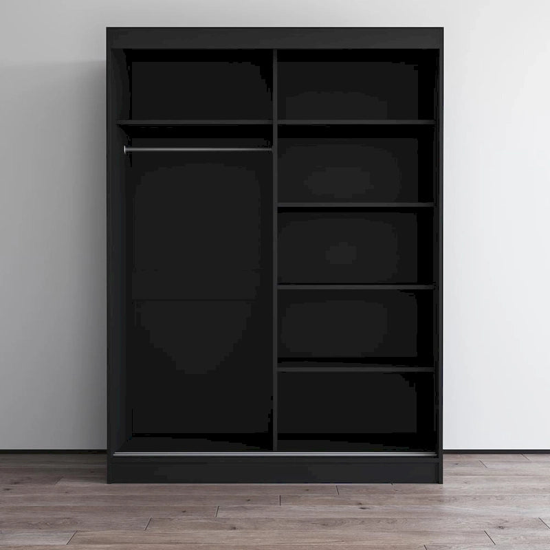 Spiegel-Kleiderschrank mit 2 Türen in Hochglanz-Optik | 120 oder 150 cm breit