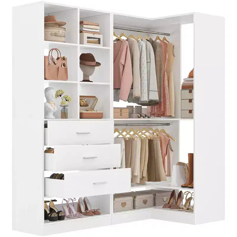 Besiost 2er-Set freistehende Kleiderschranksysteme mit 4 Schubladen, begehbarer Kleiderschrank-Organizer mit Kleiderstange