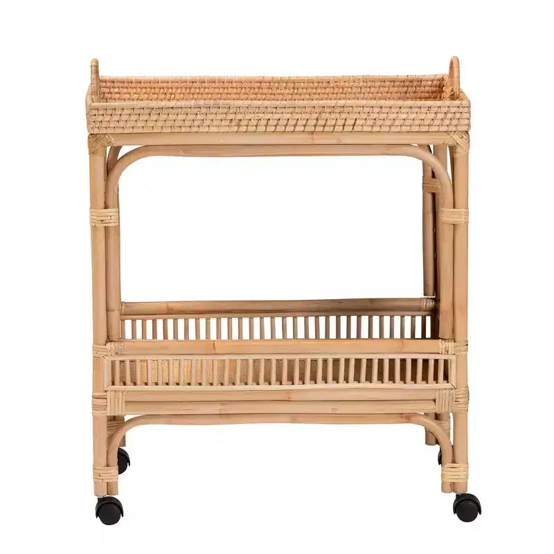 bali & pari Lombok Rattan-Servierwagen Naturbraun: Indoor-Barwagen mit Weinhalter, keine Montage erforderlich