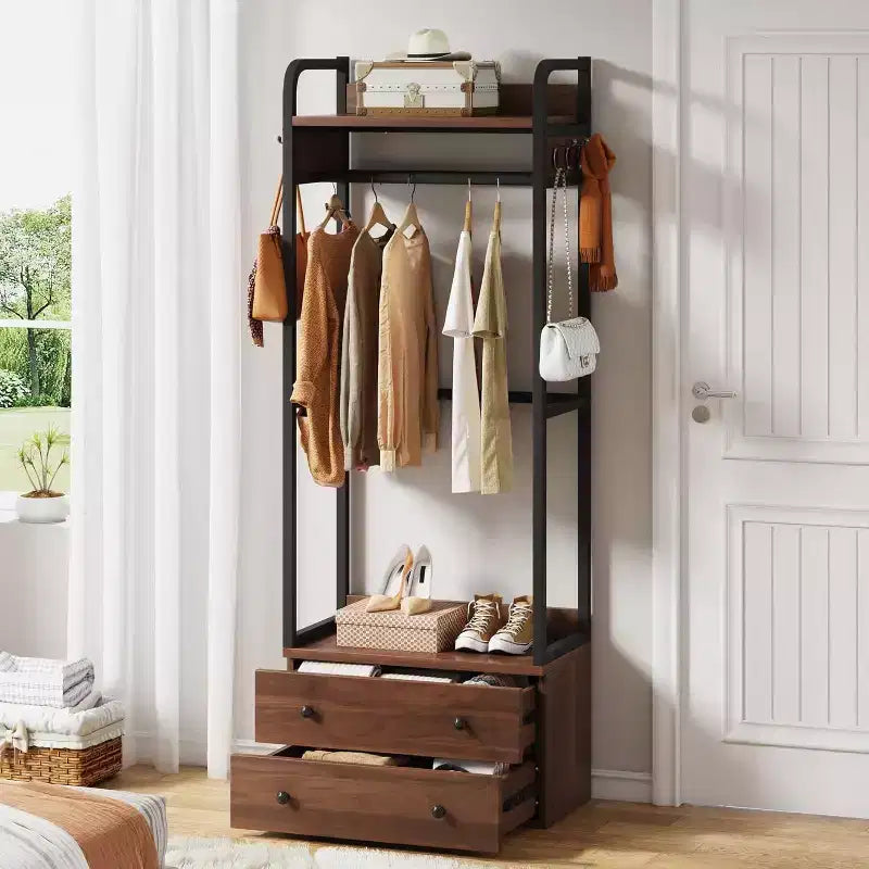 Lantine freistehender Kleiderschrank-Organizer, kleiner Kleiderständer mit Schubladen und Ablagen, robuster Kleiderständer für Flur, Eingangsbereich und Schlafzimmer